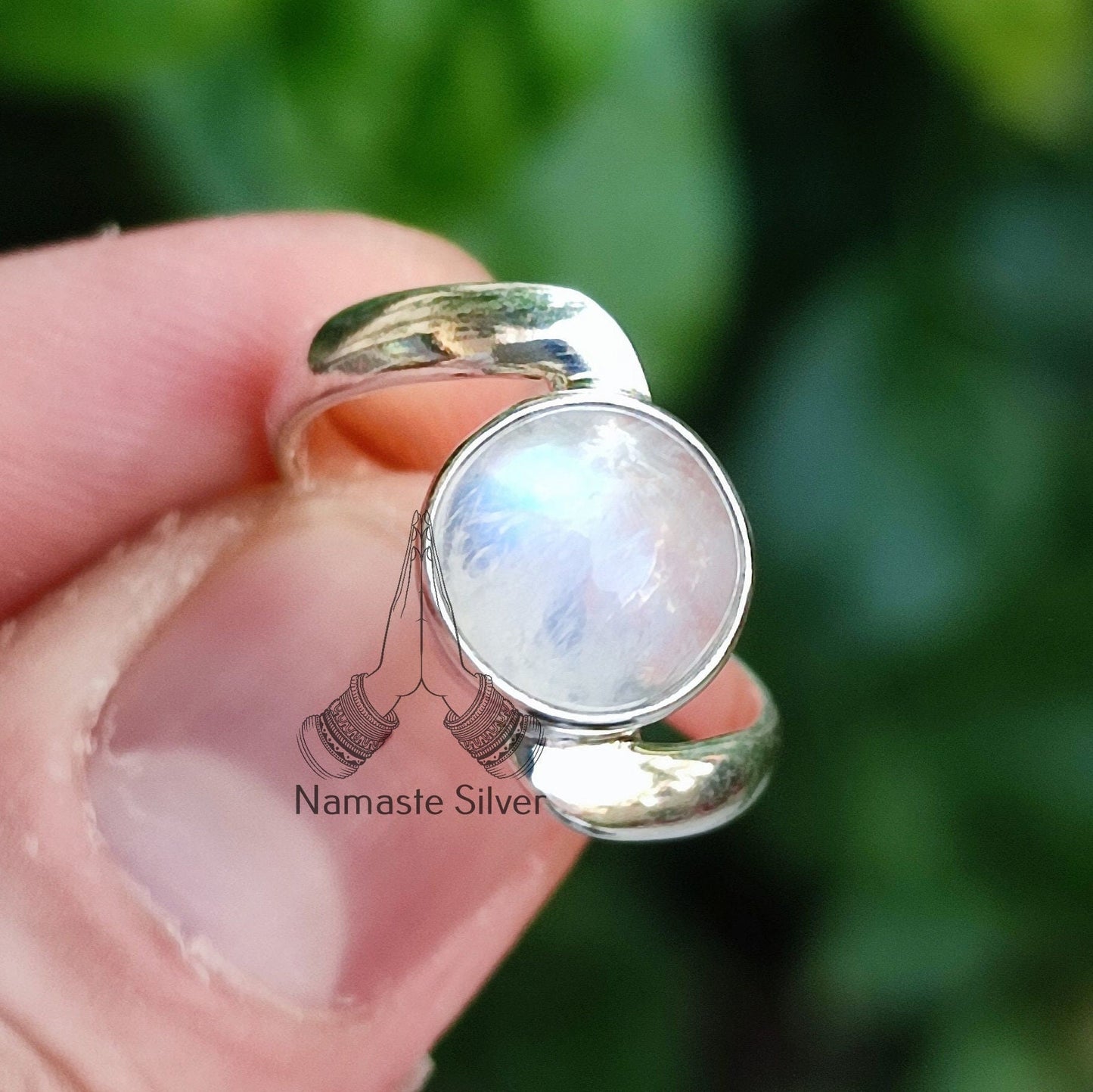 Rainbow Moonstone Ring, 925 Sterling Silver Handmade Statement Ring, Natural Moonstone Round Gemstone Jewelry, June Birthstone Gift for her