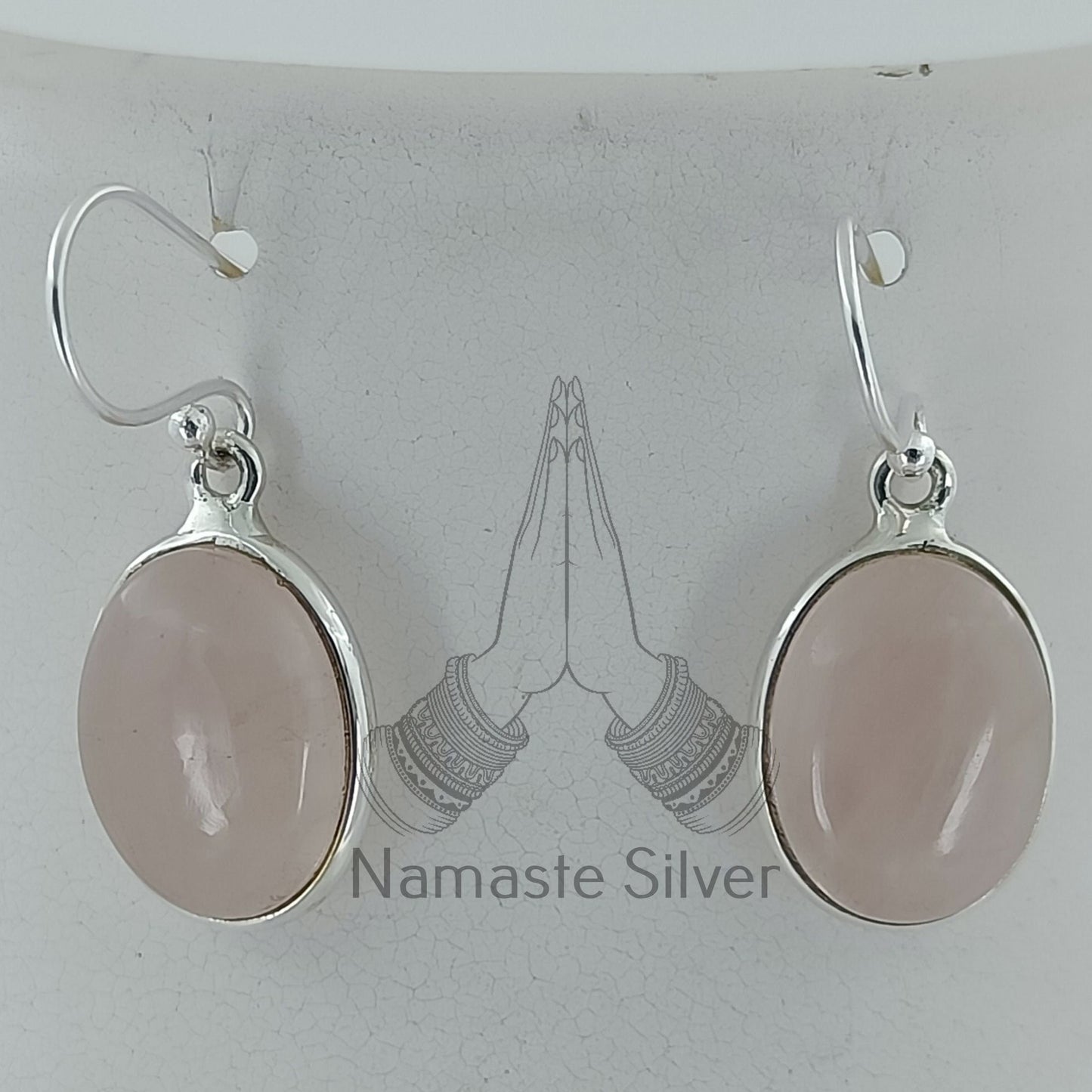 Rose Quartz  Earrings, 925 Sterling Silver Dangle Earrings,  Natural Pink Gemstone Oval Handmade Jewelry, January Birthstone, Gift for her