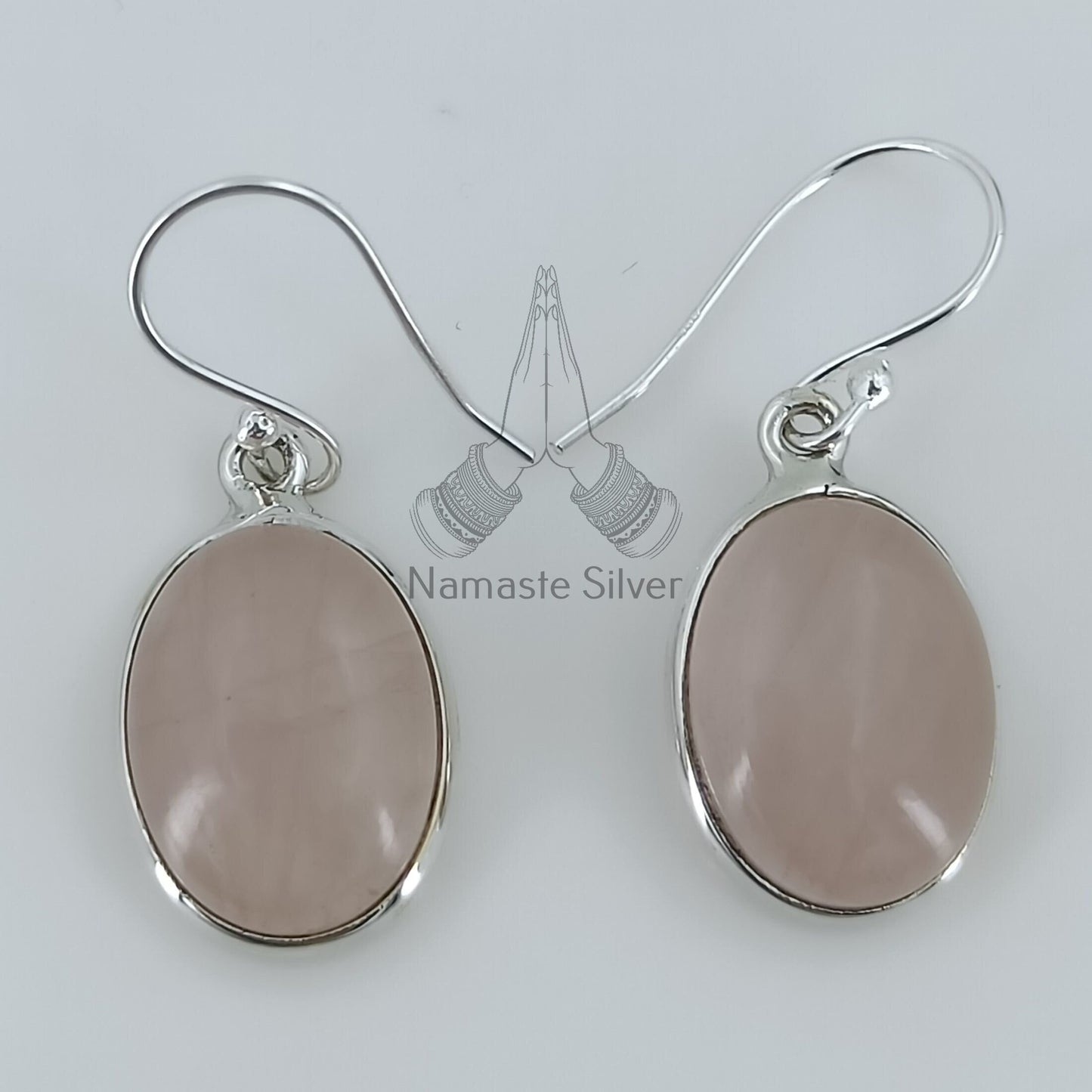Rose Quartz  Earrings, 925 Sterling Silver Dangle Earrings,  Natural Pink Gemstone Oval Handmade Jewelry, January Birthstone, Gift for her