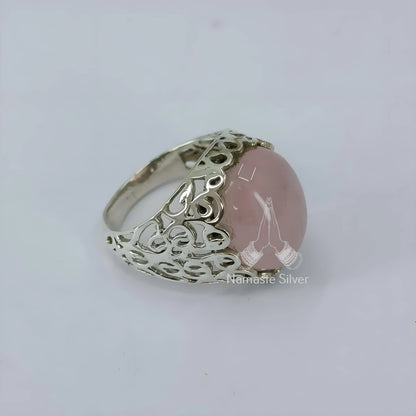 Rose Quartz Ring, 925 Sterling Silver Promise Ring, Natural Pink Crystal Gemstone Oval Handmade Jewelry, January Birthstone, Gift for her