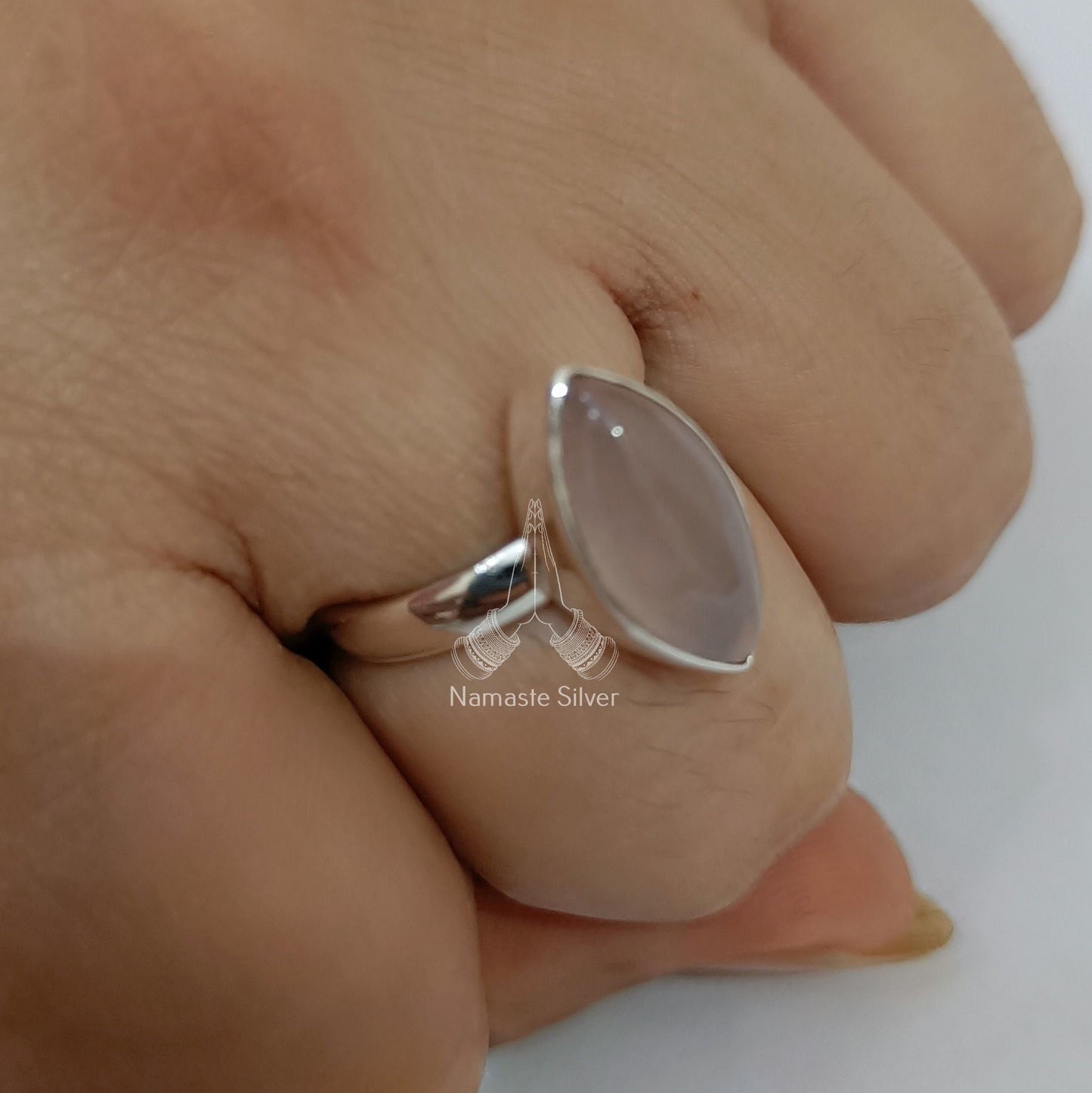 Rose Quartz Ring, 925 Sterling Silver Statement Promise Ring, Handmade Natural Pink Gemstone Marquise Boho Jewelry, Birthstone Gift for Her