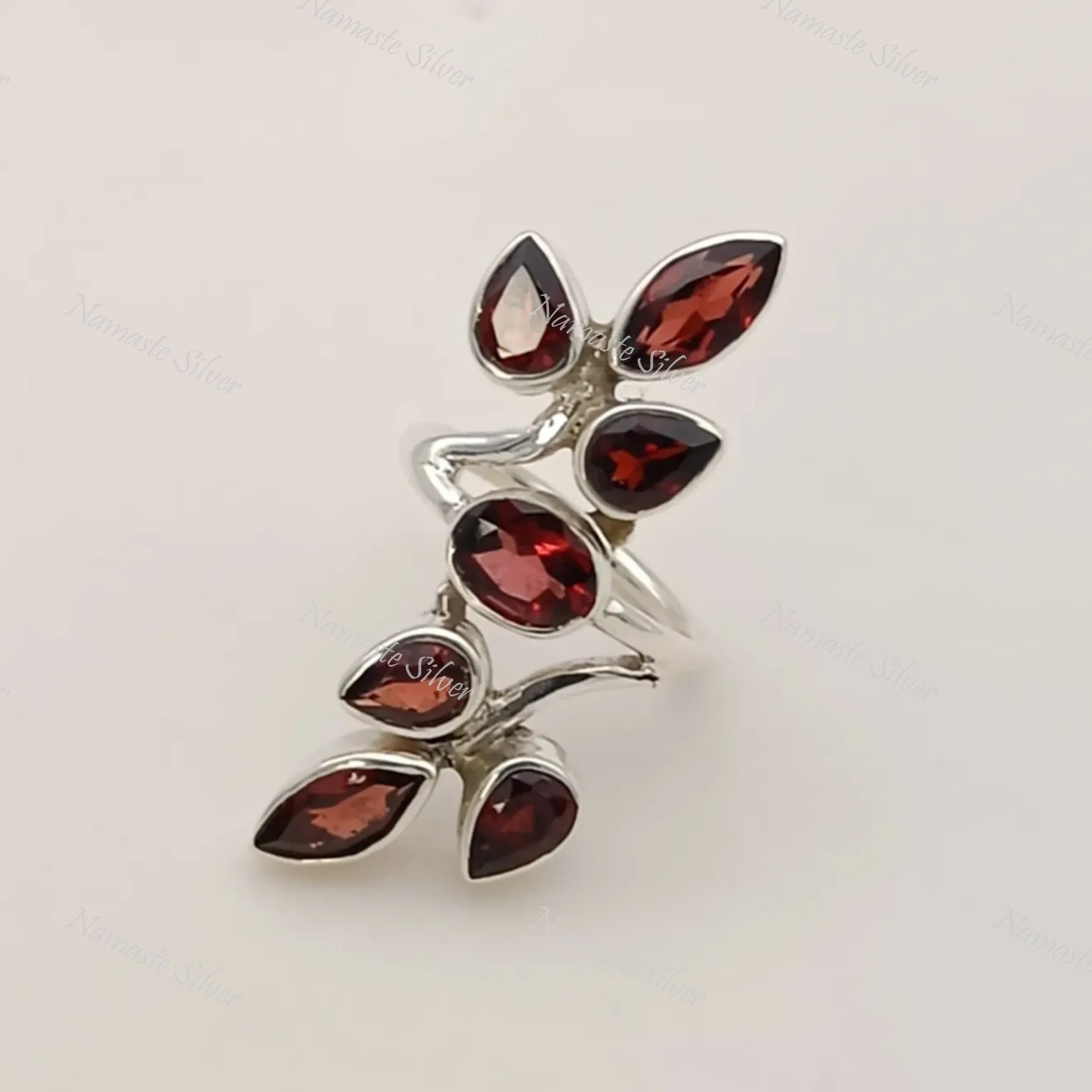 Garnet Ring, 925 Sterling Silver Statement Promise Ring, Natural Garnet Multi Gemstone Handmade Jewelry, January Birthstone, Gift for Her