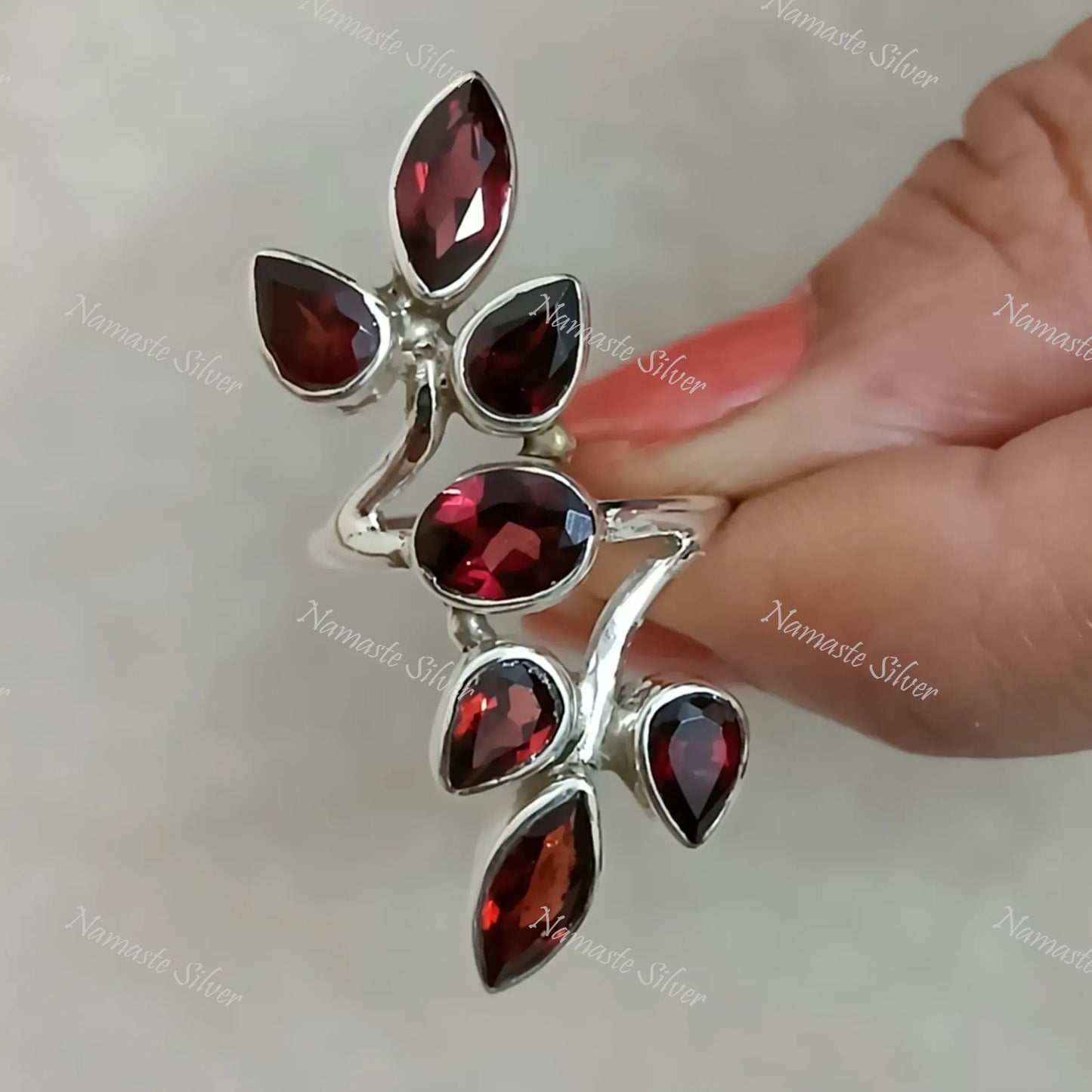 Garnet Ring, 925 Sterling Silver Statement Promise Ring, Natural Garnet Multi Gemstone Handmade Jewelry, January Birthstone, Gift for Her