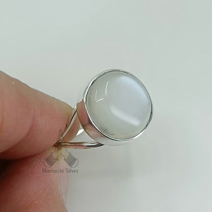 Moonstone Ring, 925 Sterling Silver Statement Promise Ring, Natural Moonstone Round Gemstone Boho Jewelry, June Birthstone, Gift for her
