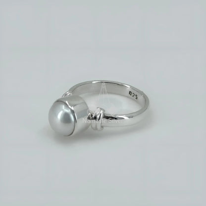 Pearl Ring, 925 Sterling Silver Handmade Dainty Promise Ring, White Freshwater Pearl Boho Jewelry, June Birthstone, Gift for her Birthday
