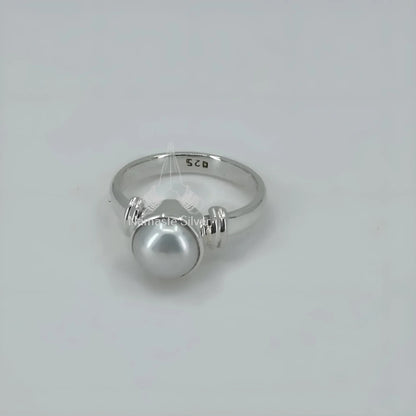 Pearl Ring, 925 Sterling Silver Handmade Dainty Promise Ring, White Freshwater Pearl Boho Jewelry, June Birthstone, Gift for her Birthday