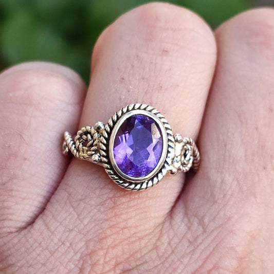 Amethyst Ring, 925 Sterling Silver Promise Ring, Natural Purple Amethyst Oval Gemstone Handmade Jewelry, February Birthstone, Gift for her