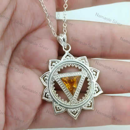Solar Plexus Chakra Necklace, 925 Sterling Silver Handmade Manipura Chakra Pendant, Natural Citrine Gemstone Jewelry, Healing Gift for Her
