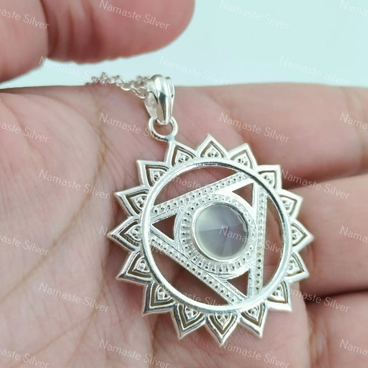Throat Chakra Necklace, 925 Sterling Silver Handmade Vishuddha Chakra Pendant, Natural Chalcedony Gemstone Jewelry, Healing Gift for Her