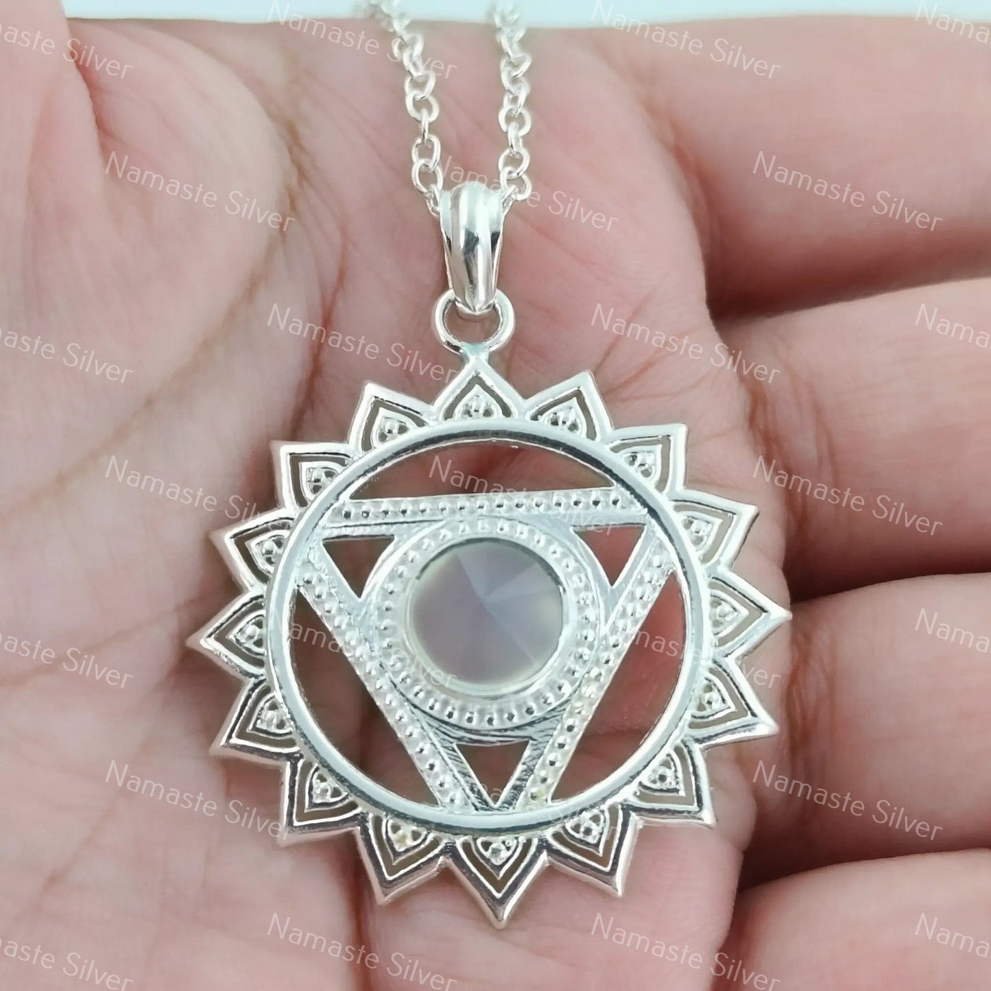 Throat Chakra Necklace, 925 Sterling Silver Handmade Vishuddha Chakra Pendant, Natural Chalcedony Gemstone Jewelry, Healing Gift for Her