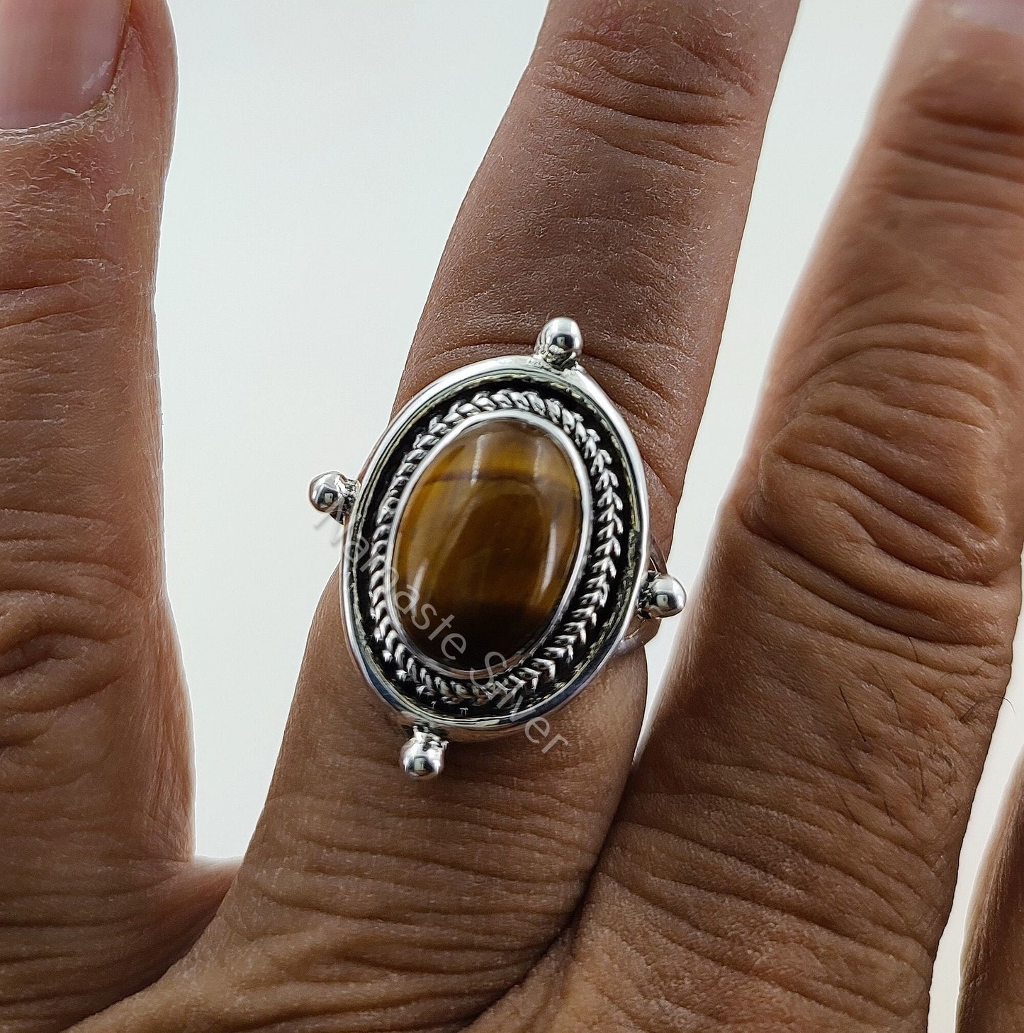 Tigers Eye Ring, 925 Sterling Silver Statement Promise Ring, Natural Tiger's Eye Oval Handmade Boho Jewelry, June Birthstone, Gift for Her