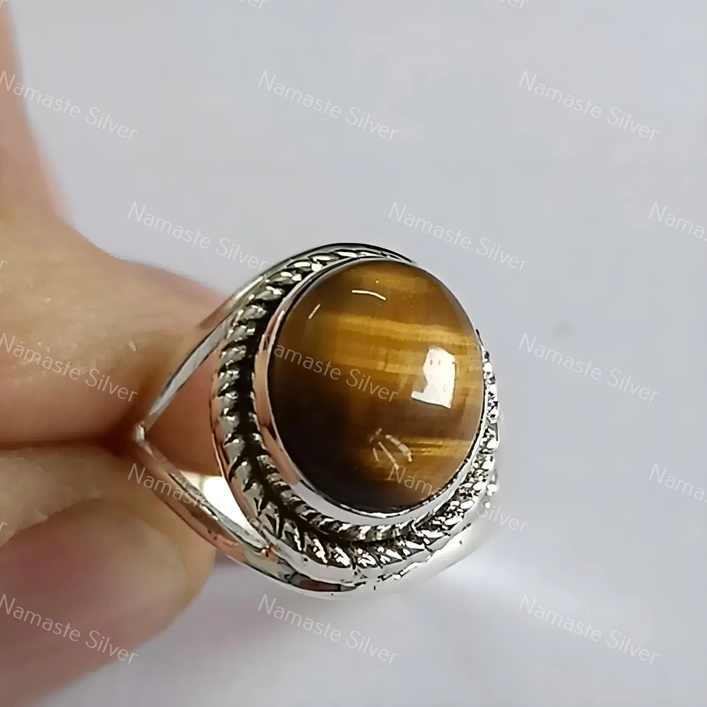 Tigers Eye Ring, 925 Sterling Silver Statement Promise Ring, Natural Tiger's Eye Oval Handmade Boho Jewelry, Unique Birthstone Gift for her