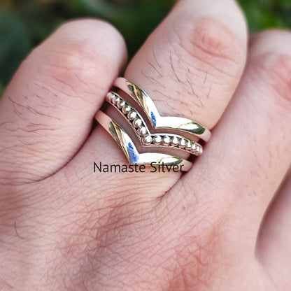 Triple Layer Stacking Ring, 925 Sterling Silver Handmade Statement Promise Ring, Trinity Plain Silver Ring Band, Unique Design Jewelry