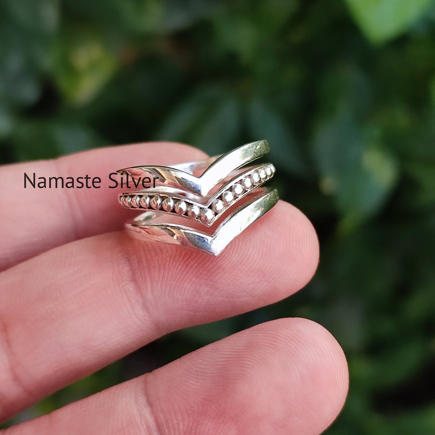 Triple Layer Stacking Ring, 925 Sterling Silver Handmade Statement Promise Ring, Trinity Plain Silver Ring Band, Unique Design Jewelry