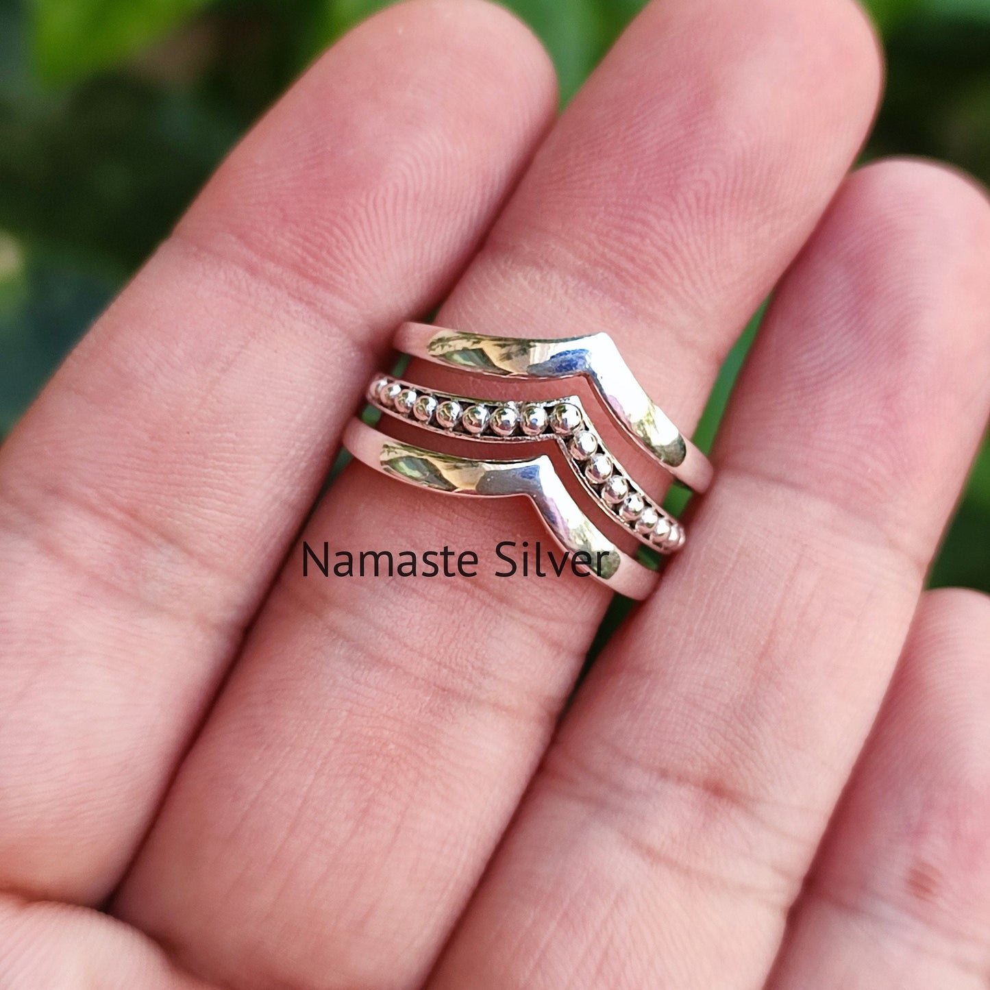 Triple Layer Stacking Ring, 925 Sterling Silver Handmade Statement Promise Ring, Trinity Plain Silver Ring Band, Unique Design Jewelry