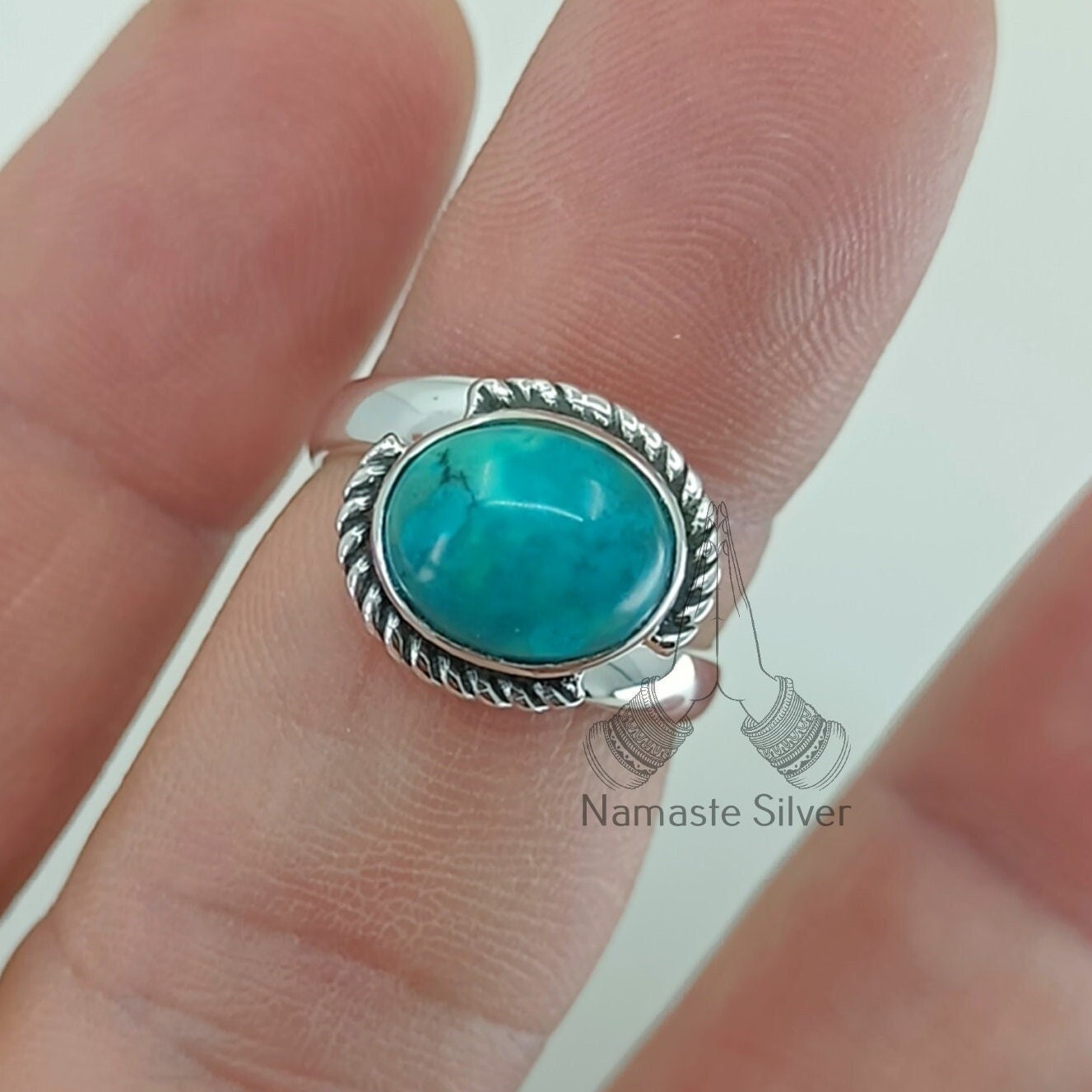 Turquoise Ring, 925 Sterling Silver Promise Ring, Natural Turquoise Oval Gemstone Handmade Boho Jewelry, Gift for Her, December Birthstone