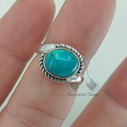 Turquoise Ring, 925 Sterling Silver Promise Ring, Natural Turquoise Oval Gemstone Handmade Boho Jewelry, Gift for Her, December Birthstone