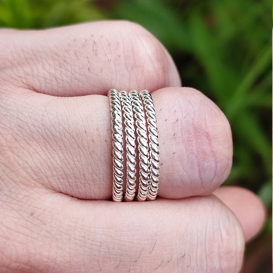 Twisted Wire Ring, 925 Sterling Silver Twisted Wire Rope Ring, Handmade Dainty Stackable Minimalist Promise Ring, Elegant Gift for Her, Him