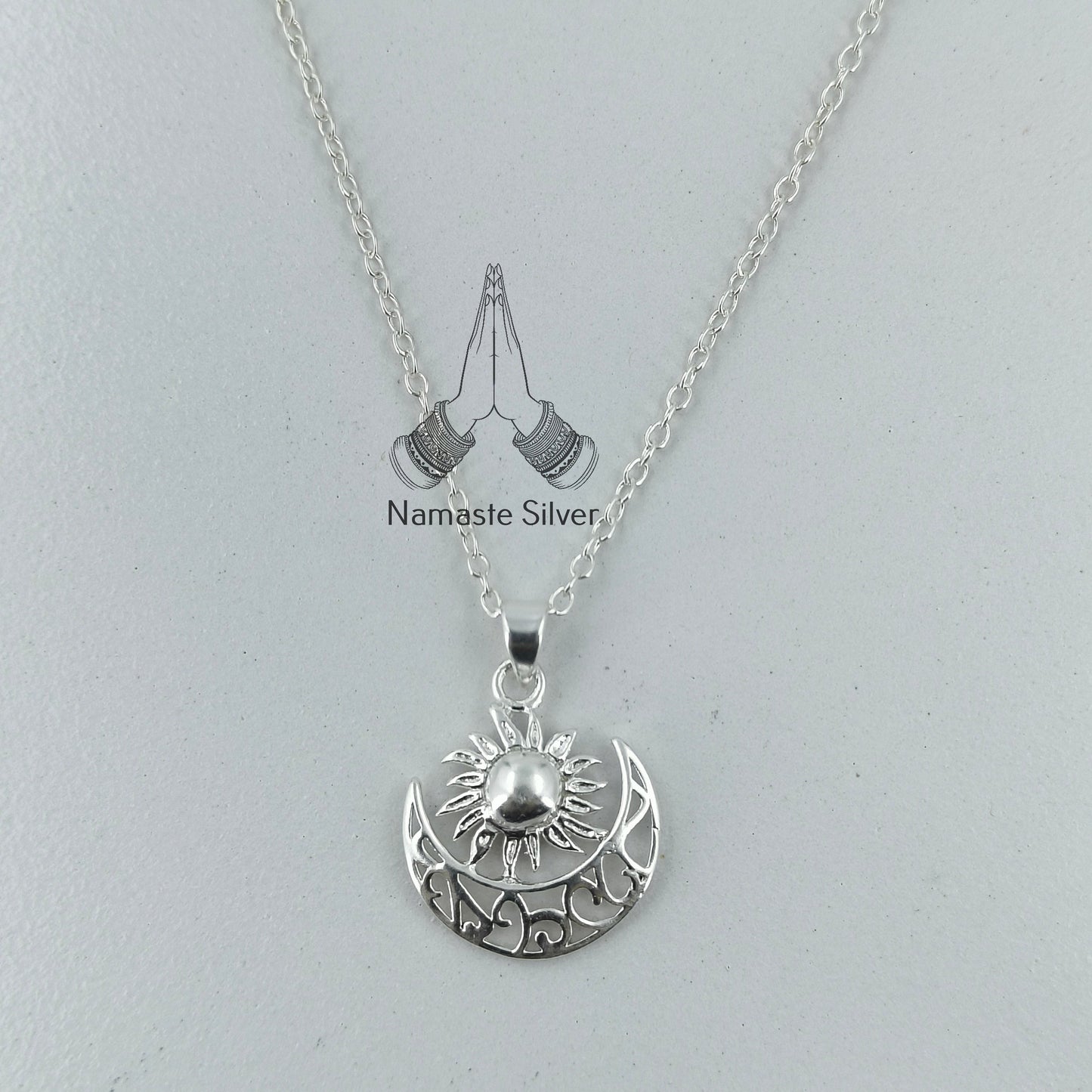 Sun Moon Necklace, 925 Sterling Silver Handmade Pendant Jewelry, Celestial Jewelry, Sun Moon Locket with Chain, Gift for her Birthday