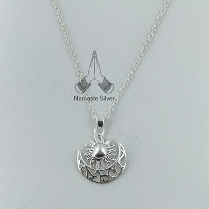 Sun Moon Necklace, 925 Sterling Silver Handmade Pendant Jewelry, Celestial Jewelry, Sun Moon Locket with Chain, Gift for her Birthday