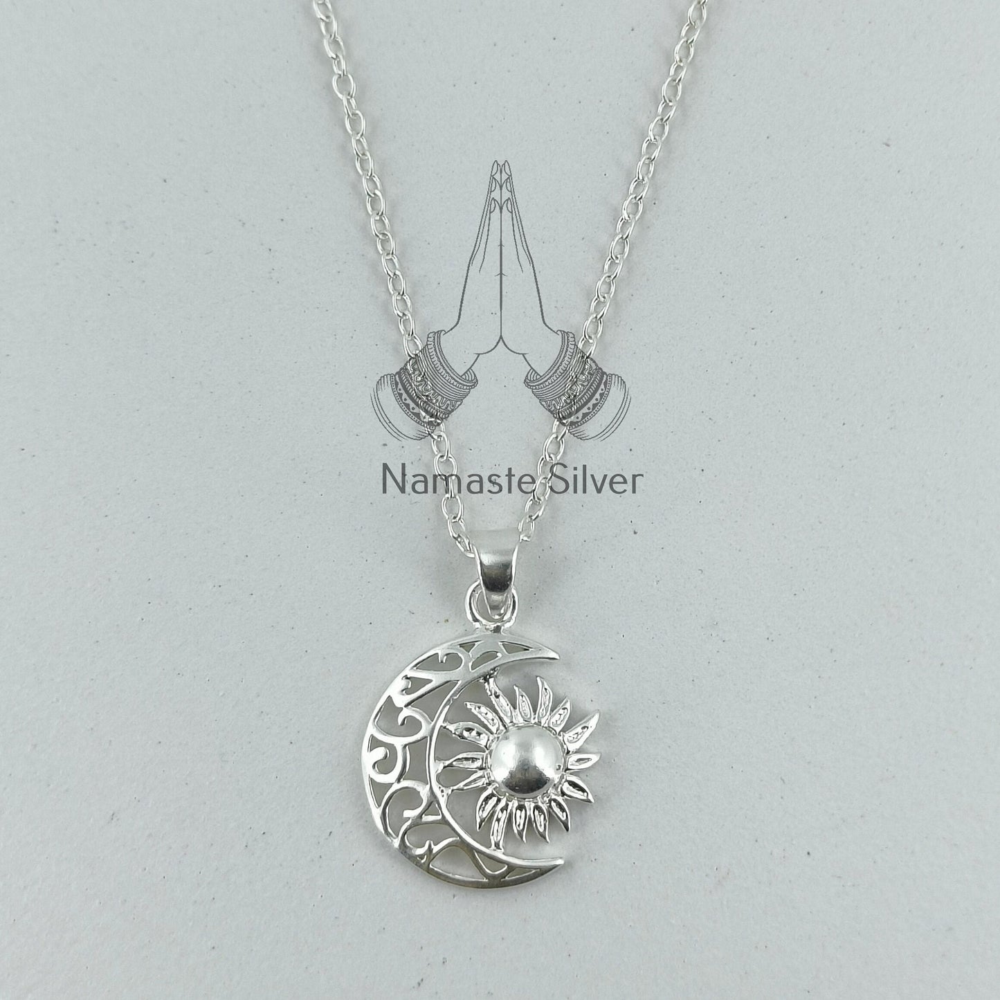 Sun Moon Necklace, 925 Sterling Silver Pendant Chain, Celestial Jewelry, Sun Moon Locket, Boho Gift for her Birthday Anniversary