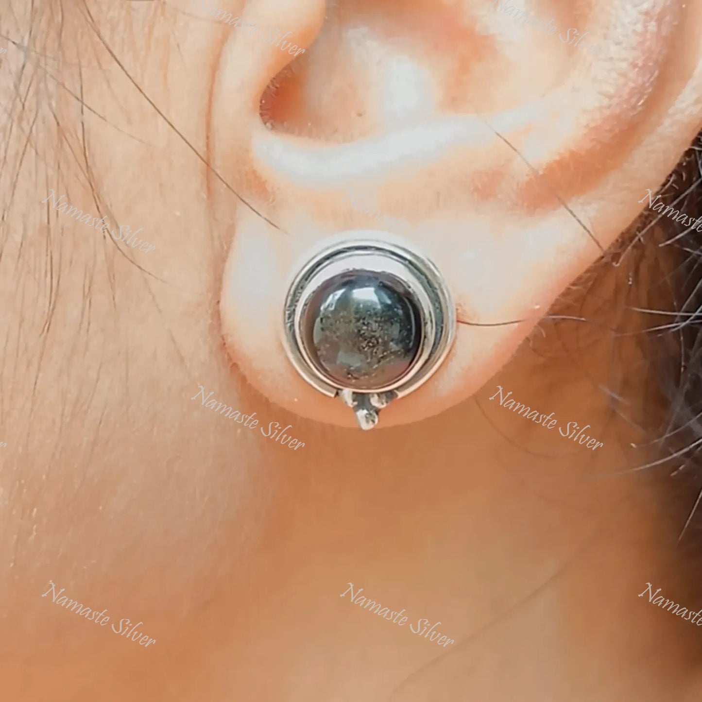 Gold Sheen Obsidian Stud Earrings, 925 Sterling Silver Stud Posts, Natural Obsidian Round Gemstone Handmade Jewelry, Birthstone Gift for Her