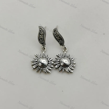 Sun Earrings, 925 Sterling Silver Dangle Celestial Earrings, Sun Burst Earrings, Handmade Boho Celestial Sun Jewelry, Unique Gift For Her