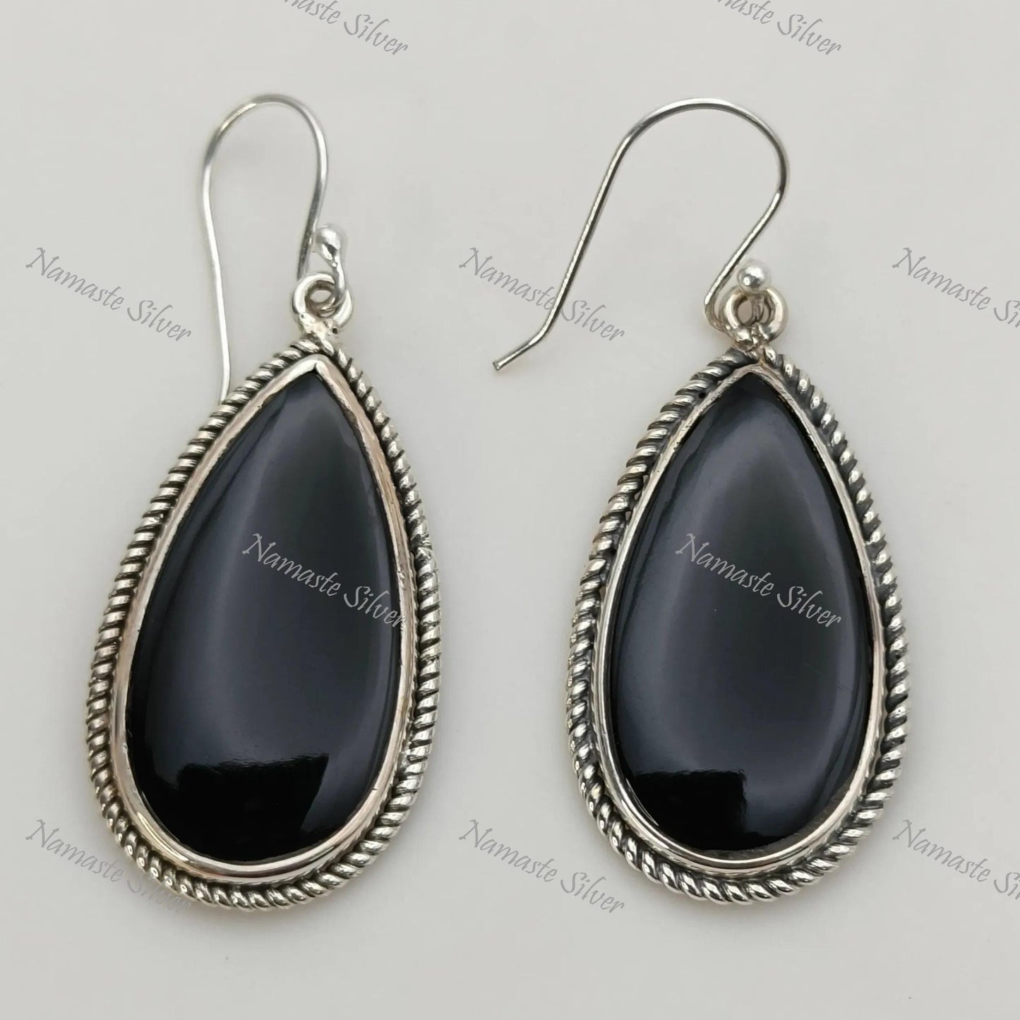 Black Onyx Earrings, Sterling Silver Dangle Drop Earrings, Natural Black Gemstone Pear Shape Handmade Jewelry, July Birthstone, Gift for Her
