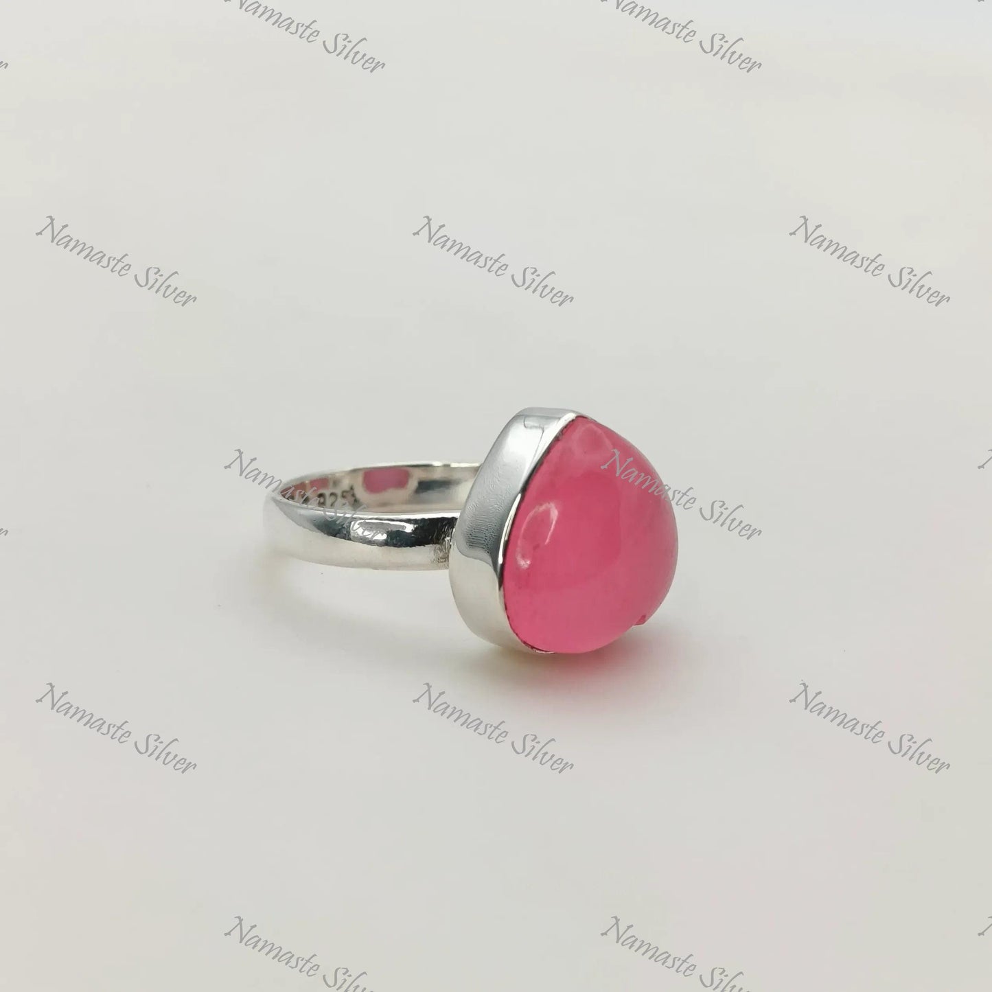 Pink Jade Heart Ring, 925 Sterling Silver Statement Promise Ring, Pink Jade Heart Shape Gemstone Handmade Proposal Jewelry, Gift for her