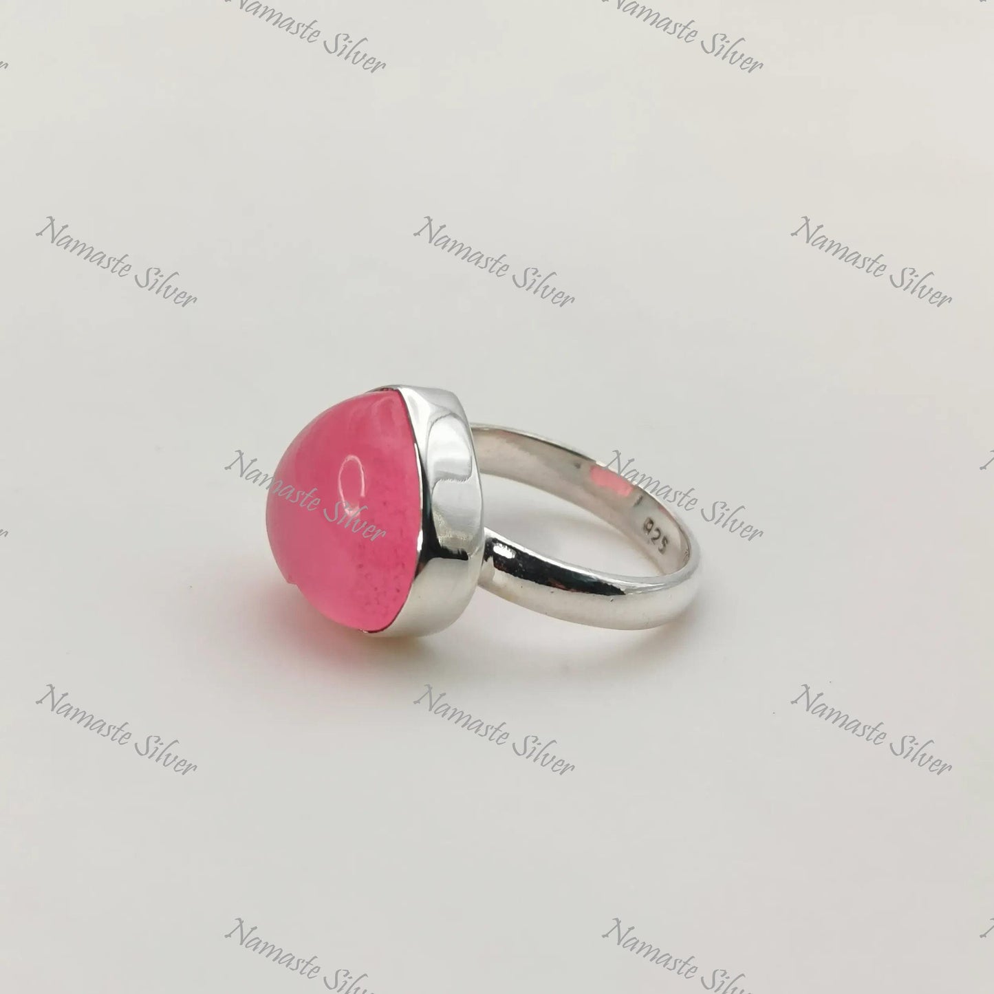 Pink Jade Heart Ring, 925 Sterling Silver Statement Promise Ring, Pink Jade Heart Shape Gemstone Handmade Proposal Jewelry, Gift for her