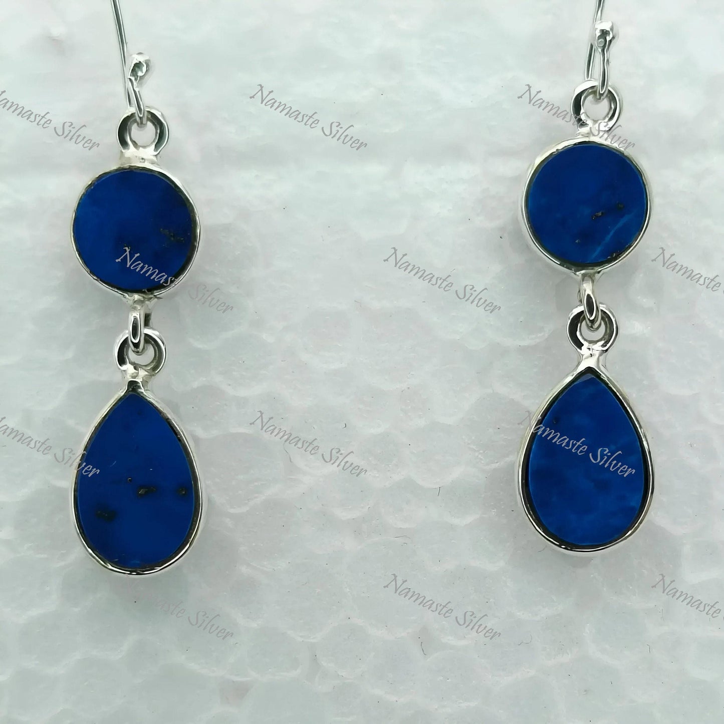 Lapis Lazuli Silver Earrings, 925 Sterling Silver Handmade Dangle Drop Earrings, Natural Lapis Lazuli Dual Gemstone Jewelry, Gift for her
