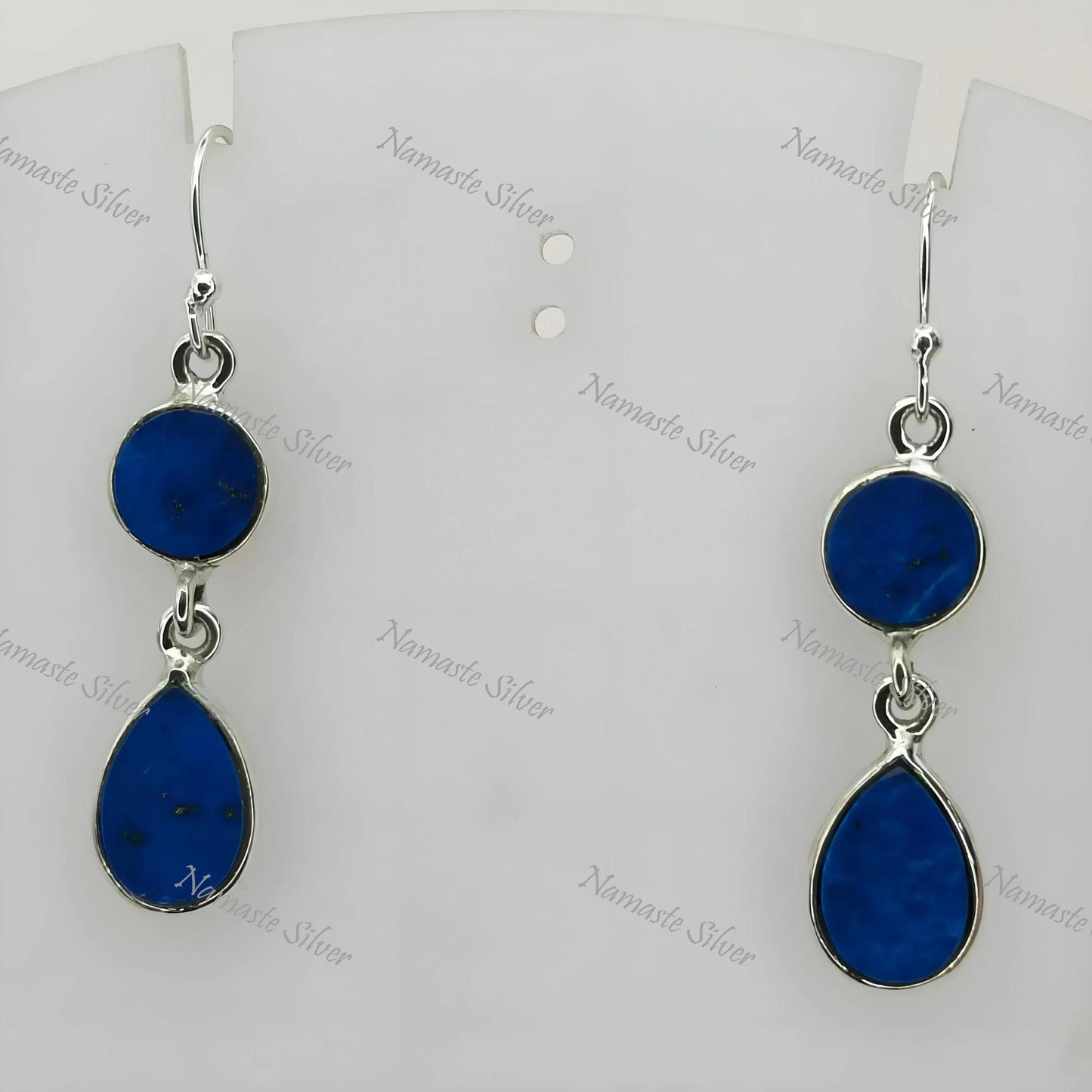 Lapis Lazuli Silver Earrings, 925 Sterling Silver Handmade Dangle Drop Earrings, Natural Lapis Lazuli Dual Gemstone Jewelry, Gift for her