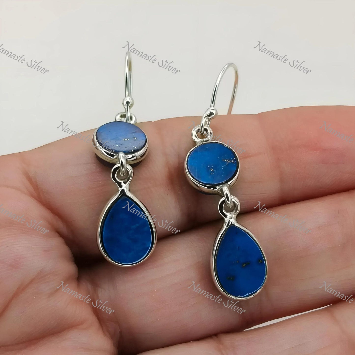 Lapis Lazuli Silver Earrings, 925 Sterling Silver Handmade Dangle Drop Earrings, Natural Lapis Lazuli Dual Gemstone Jewelry, Gift for her
