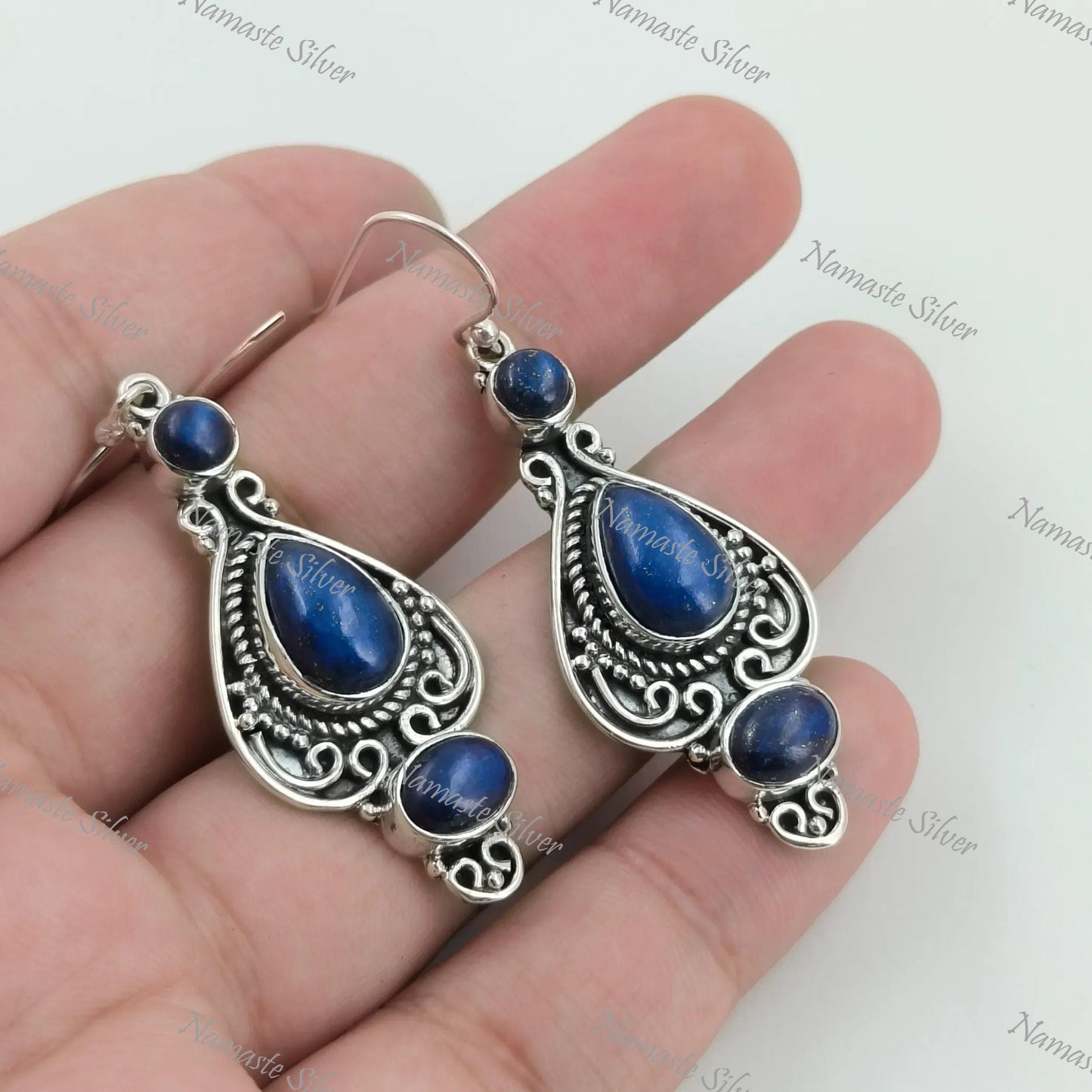 Lapis Lazuli Earrings, 925 Sterling Silver Dangle Drop Earrings, Natural Lapis Lazuli Gemstone Handmade Boho Jewelry, Elegant Gift for her