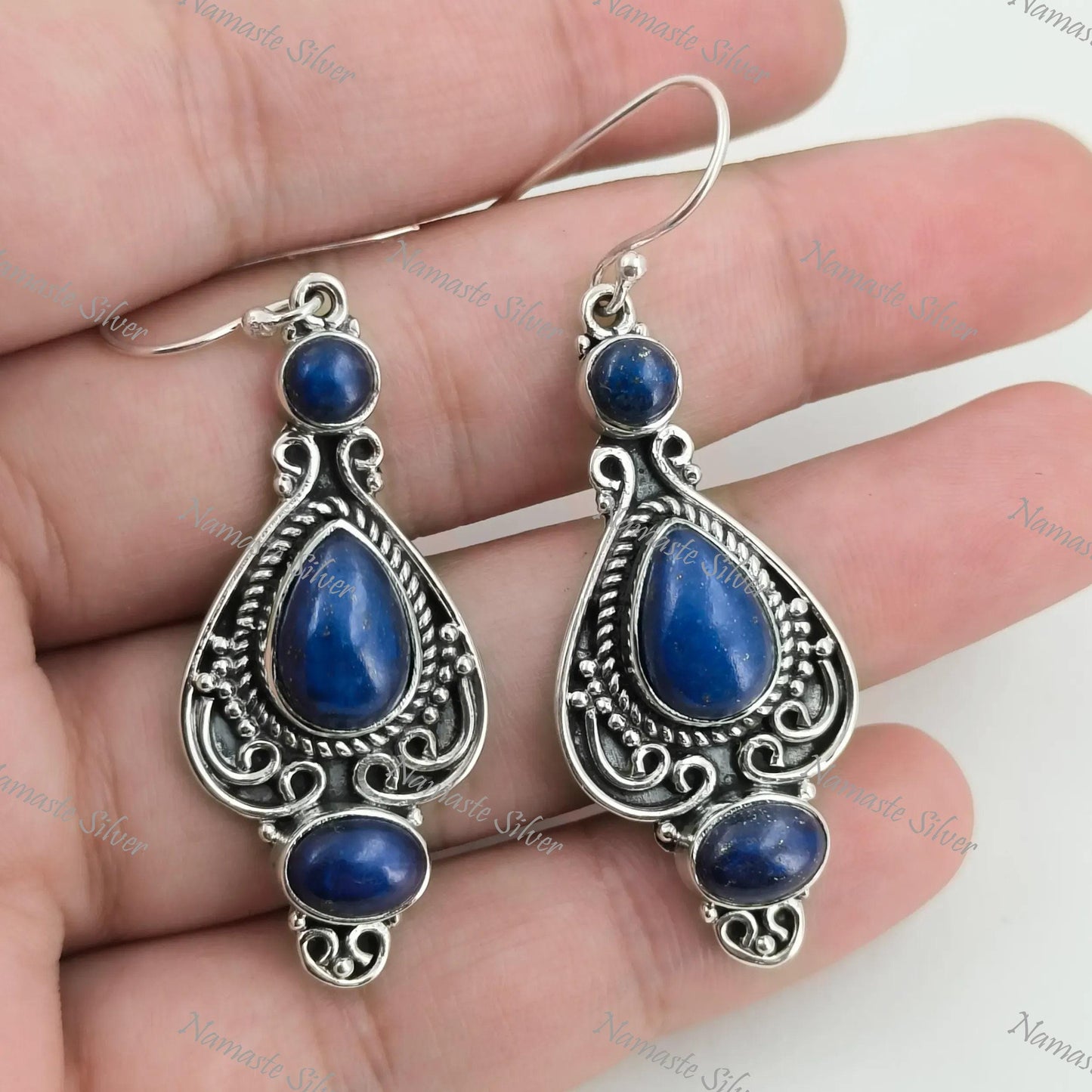 Lapis Lazuli Earrings, 925 Sterling Silver Dangle Drop Earrings, Natural Lapis Lazuli Gemstone Handmade Boho Jewelry, Elegant Gift for her
