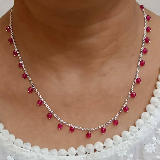 Pink Quartz Necklace, 925 Sterling Silver Beaded Necklace for Women, Handmade 4 mm Pink Quartz Faceted Beads Jewelry, Romantic Gift for Her