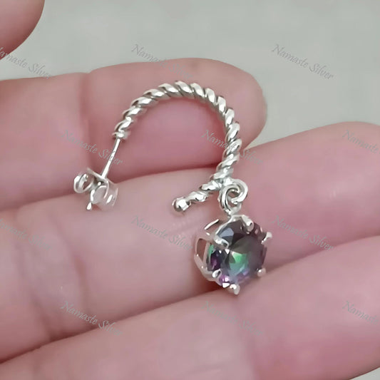 Mystic Topaz Earrings, 925 Sterling Silver Dangle Earrings, Mystic Round Gemstone Handmade Boho Jewelry, November Birthstone, Gift For Her