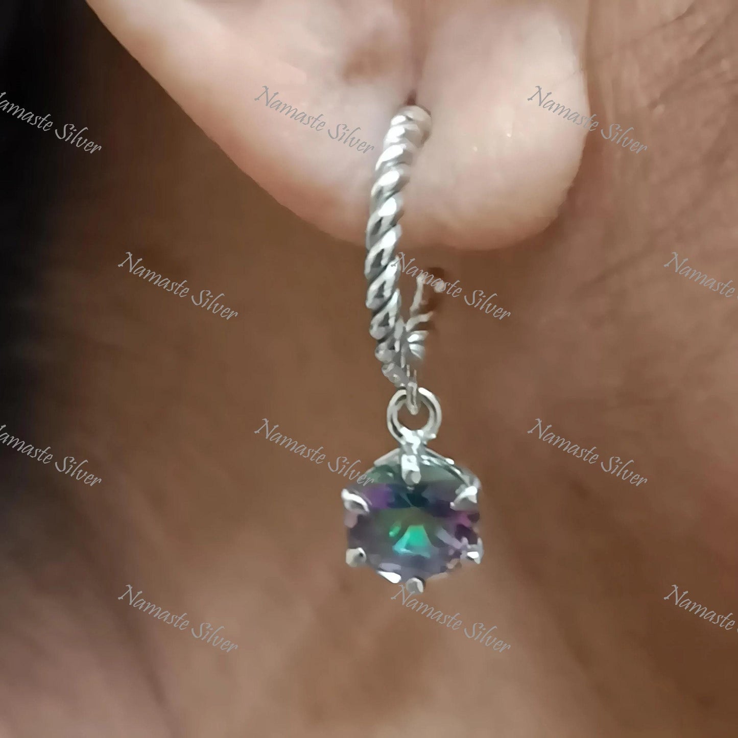 Mystic Topaz Earrings, 925 Sterling Silver Dangle Earrings, Mystic Round Gemstone Handmade Boho Jewelry, November Birthstone, Gift For Her