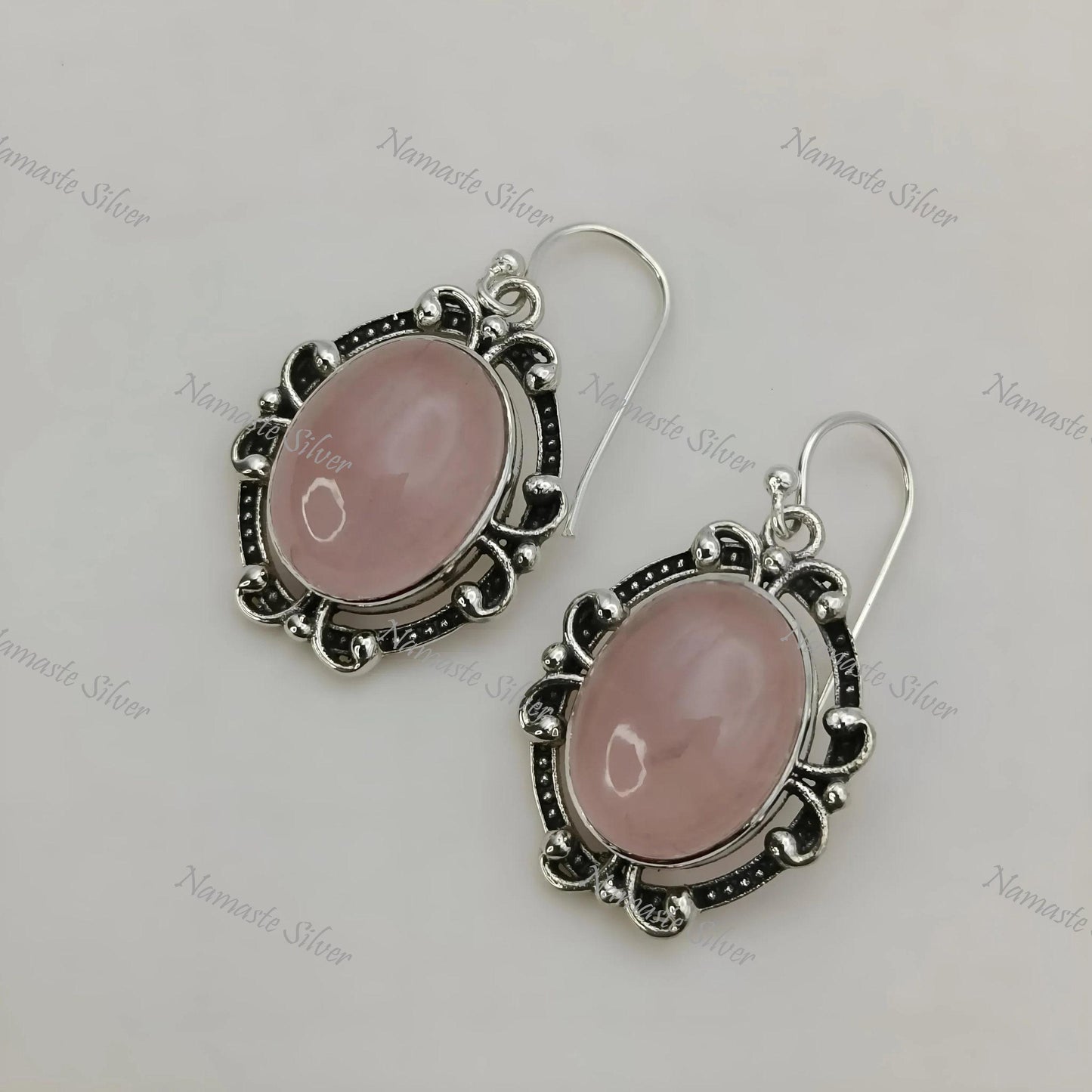Rose Quartz Earrings, 925 Sterling Silver Dangle Drop Earrings, Natural Rose Quartz Oval Handmade Jewelry, Gift For Her, January Birthstone