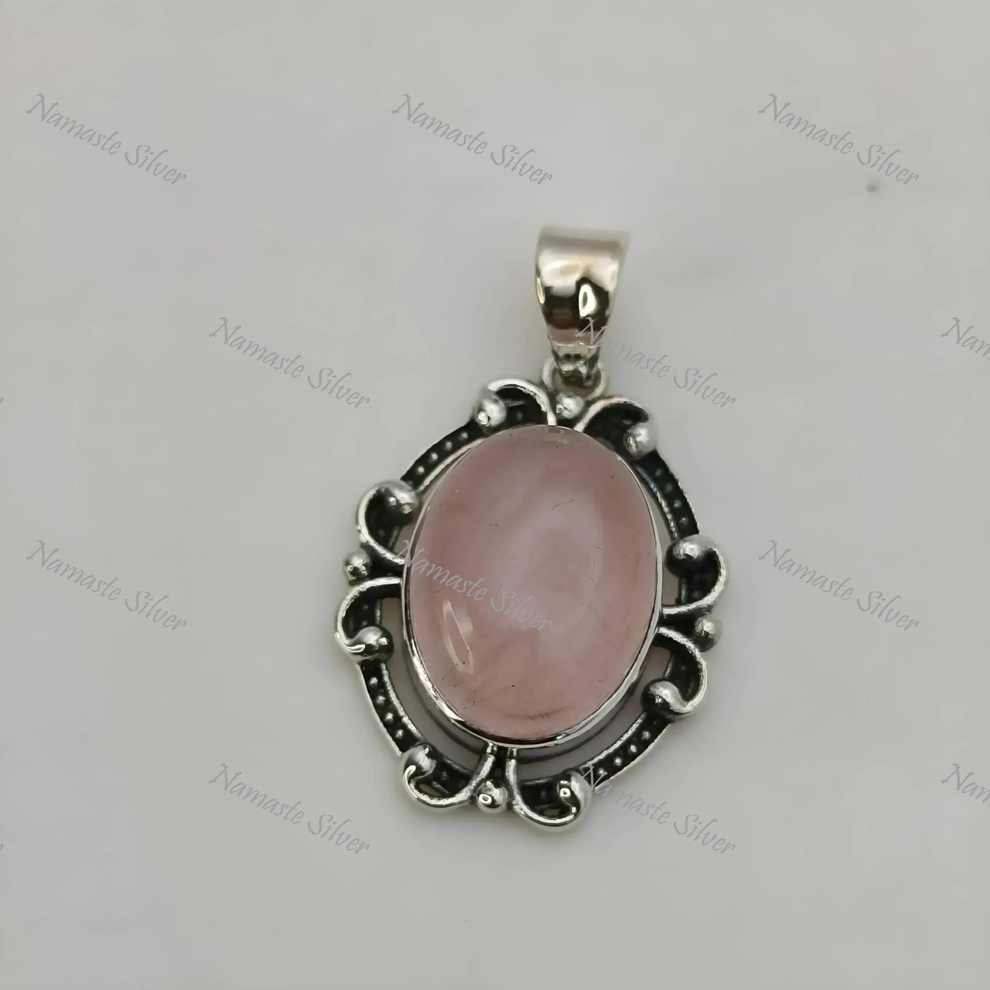 Rose Quartz Pendant, 925 Sterling Silver Locket, Natural Pink Quartz Oval Gemstone Handmade Boho Jewelry, January Birthstone, Gift For Her
