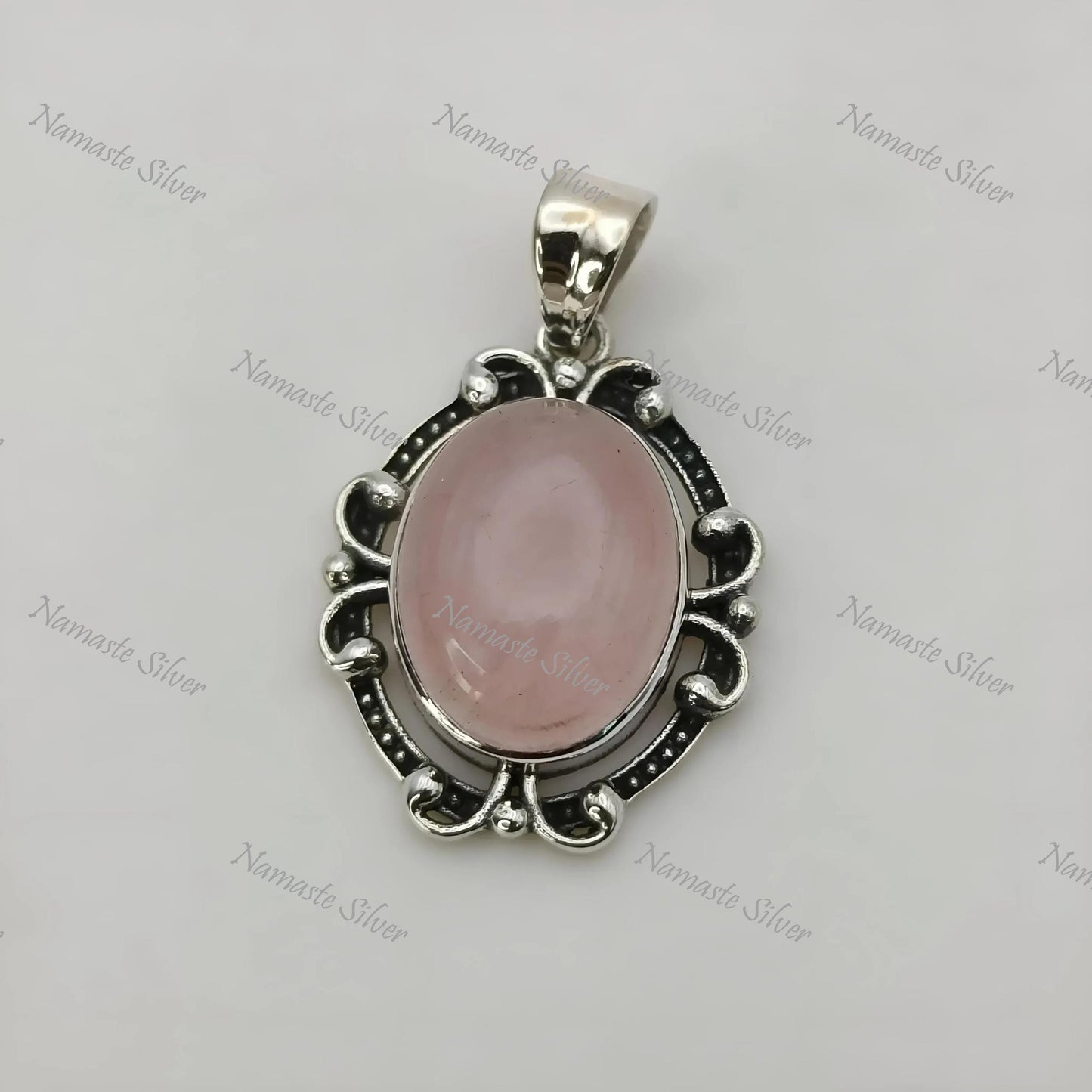 Rose Quartz Pendant, 925 Sterling Silver Locket, Natural Pink Quartz Oval Gemstone Handmade Boho Jewelry, January Birthstone, Gift For Her