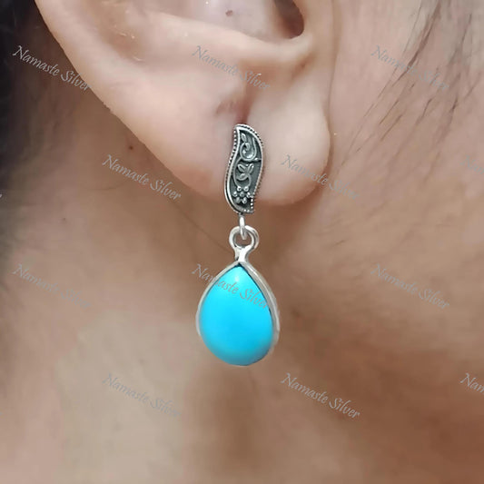 Turquoise Earrings, Sterling Silver Dangle Earrings, Sleeping Beauty Blue Turquoise Pear Handmade Jewelry, December Birthstone, Gift for Her