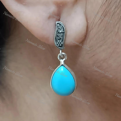 Turquoise Earrings, Sterling Silver Dangle Earrings, Sleeping Beauty Blue Turquoise Pear Handmade Jewelry, December Birthstone, Gift for Her