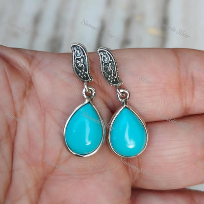 Turquoise Earrings, Sterling Silver Dangle Earrings, Sleeping Beauty Blue Turquoise Pear Handmade Jewelry, December Birthstone, Gift for Her