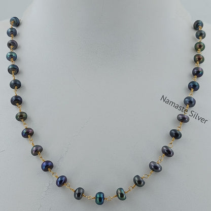 Black Pearl Necklace, Gold Filled 925 Sterling Silver Necklace for Women, Freshwater Peacock Black Pearl Handmade Jewelry, Gift for Her