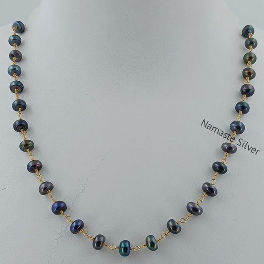 Black Pearl Necklace, Gold Filled 925 Sterling Silver Necklace for Women, Freshwater Peacock Black Pearl Handmade Jewelry, Gift for Her