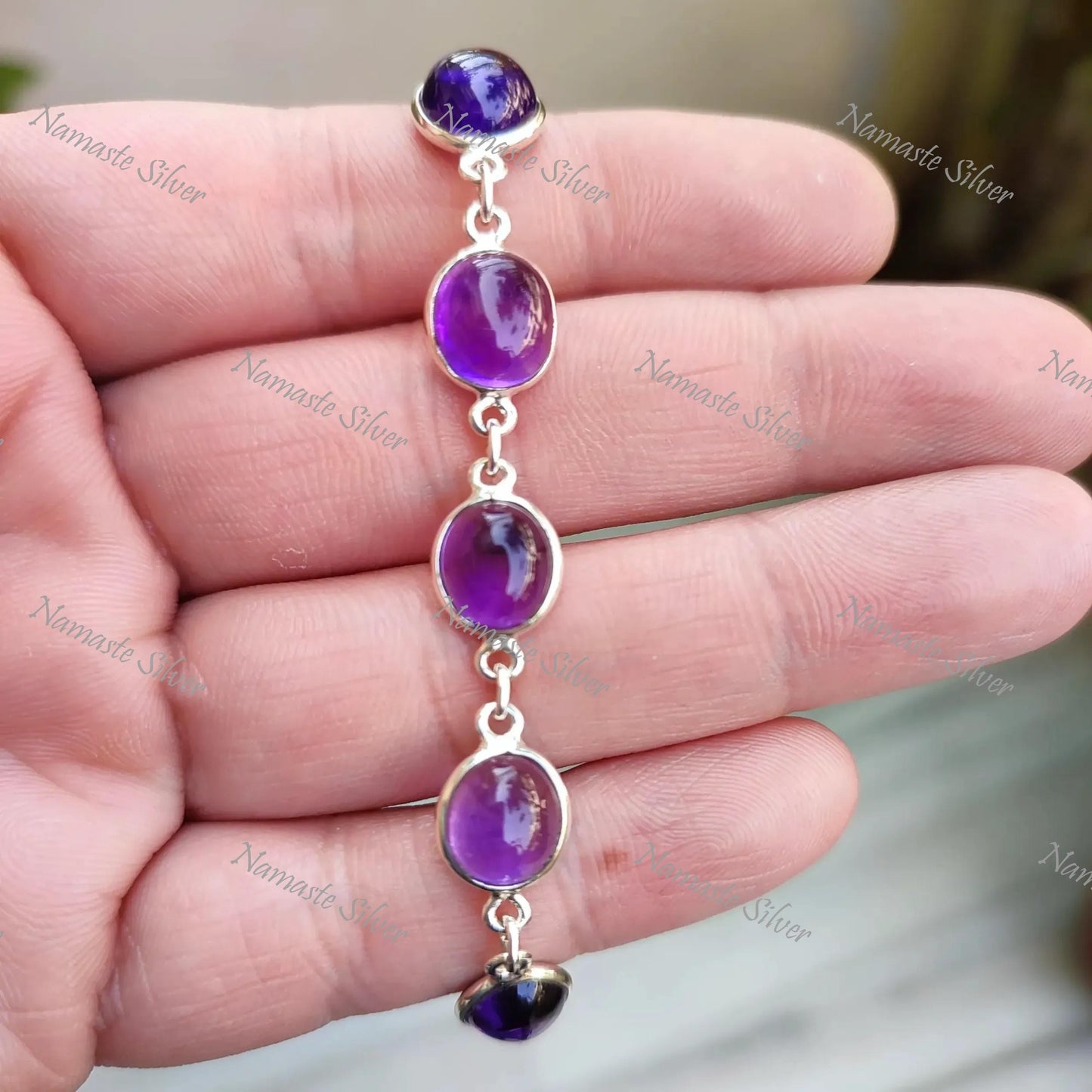 Amethyst Bracelet, 925 Sterling Silver Handmade Bracelet, Natural Purple Amethyst Oval Gemstone Jewelry, February Birthstone, Gift For Her