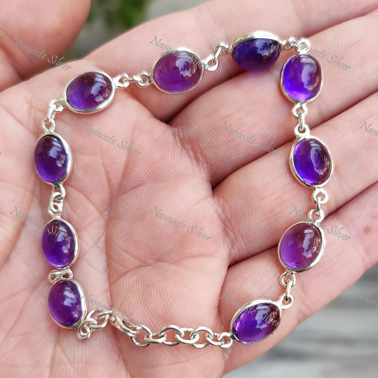 Amethyst Bracelet, 925 Sterling Silver Handmade Bracelet, Natural Purple Amethyst Oval Gemstone Jewelry, February Birthstone, Gift For Her