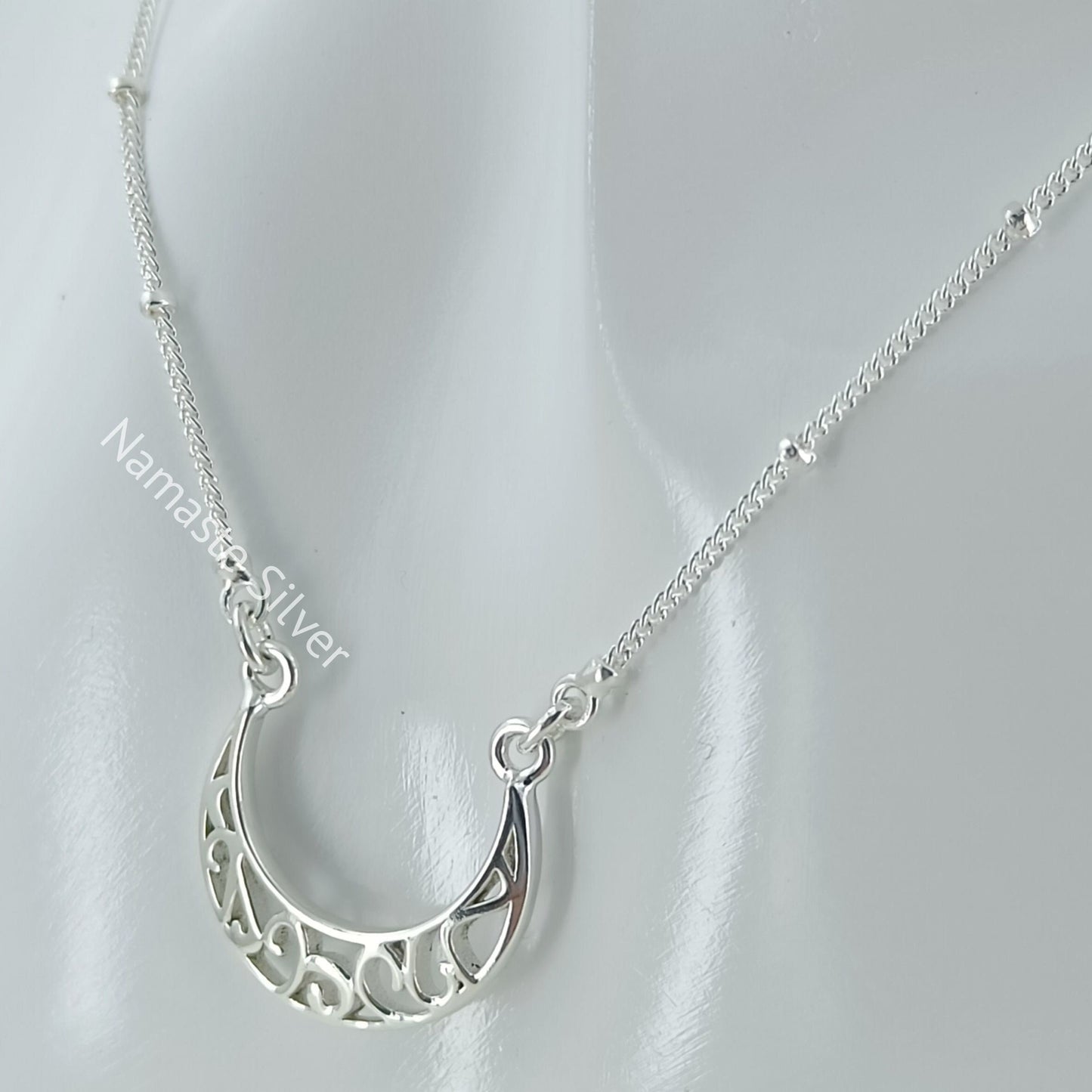 Crescent Moon Necklace, 925 Sterling Silver Pendant Chain Locket, Handmade Moon Dainty Minimalist Celestial Spiritual Jewelry, Gift for Her