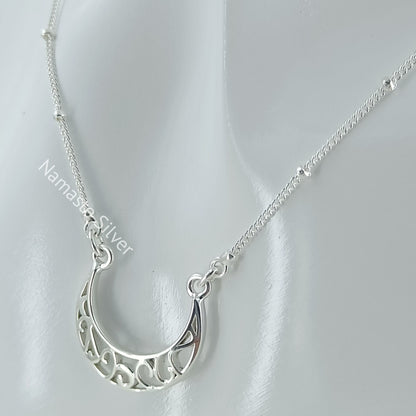 Crescent Moon Necklace, 925 Sterling Silver Pendant Chain Locket, Handmade Moon Dainty Minimalist Celestial Spiritual Jewelry, Gift for Her